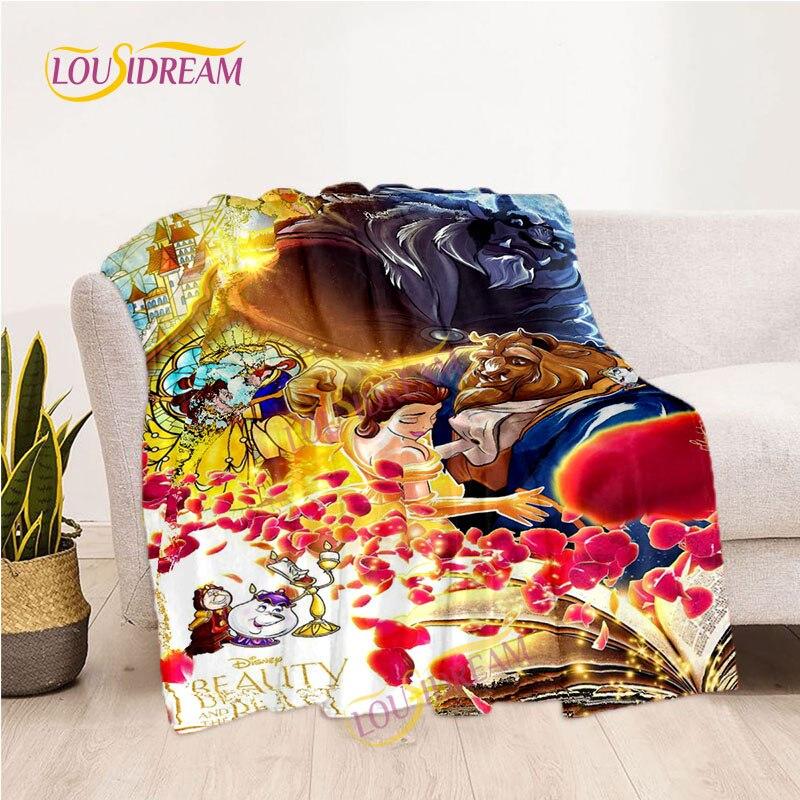 Märchendecke, Picknickmatte, Die Schöne und das Biest, Flanelldecke, Wohnzimmer-Schlafsofa, warme Decke, weiche Decke für Mädchen und Kinder