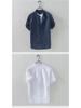 Men's Short-Sleeve Stand Collar White Linen Shirt, Casual Loose Fit, Lightweight Summer Cotton.