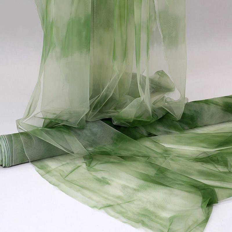 Green Chinese Gauze Cloth Background Decoration Gradient Texture Ink Ancient Style Pavilion Gauze Curtain Mesh Fabric Veil