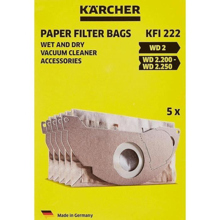 Sachet filtre papier a deux épaisseurs pour KARCHER WD2200 / A2003 / 2004 / 2054Me - paquet de 5 pieces