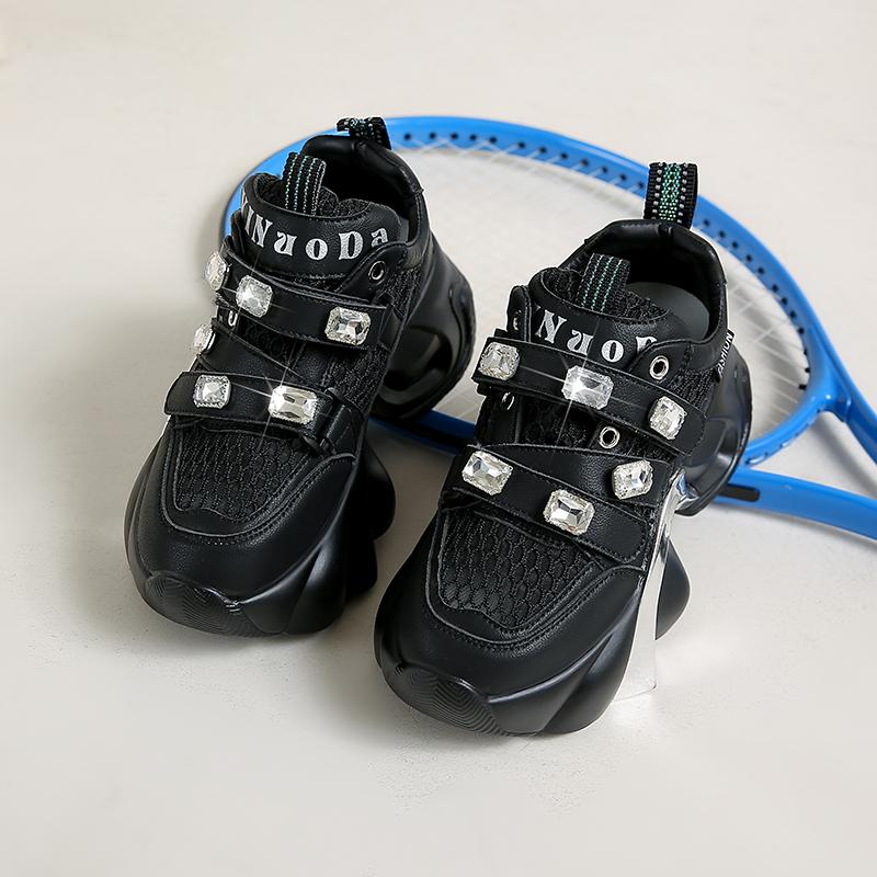 Fashion 8CM High Platform White Shoes Women New 2025 Summer Breathable Mesh Crystal Chunky Sneakers Designer Thick Sole Sports Shoes