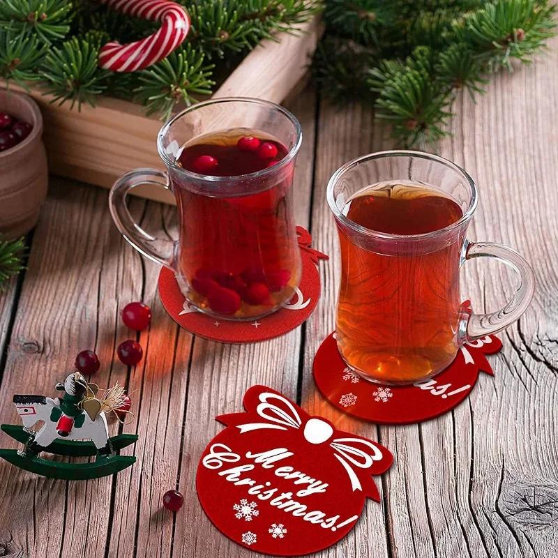 5pcs Christmas Felt Coasters, Xmas Tree, Snowflakes Shaped Cup Cushion, Anti-slip Coaster Placemat, Bowl Mats, Cups Mat