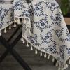 Clochef 1pc Vintage Blue Plum Blossom Pattern Broom Beige Tassels Tablecloth Dinner Picnic Home Decorative Table Cover