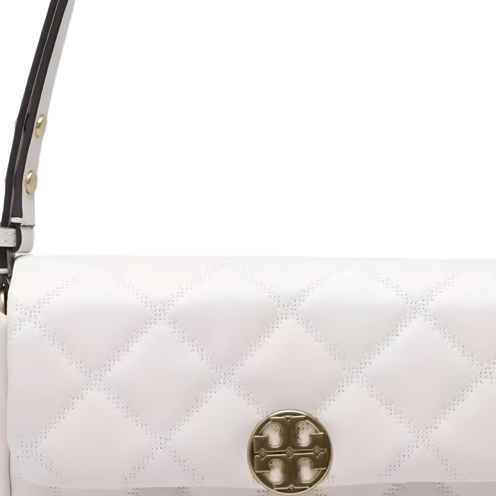 Tory Burch Metal Micro Logo Diamond Pattern Lambskin Crossbody Shoulder Bag Women Bags White 158137-100