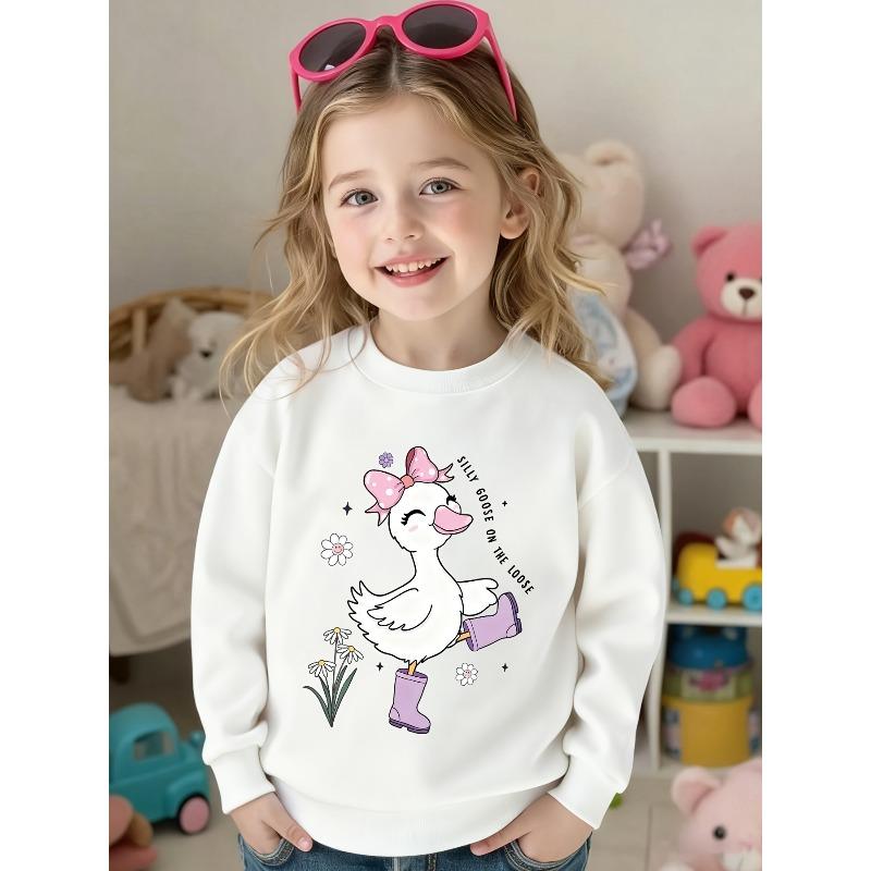 European sizes Duckling Print Kids Crewneck Sweatshirt, Full of Adorable Charm! Stylish and Cute 110 белый