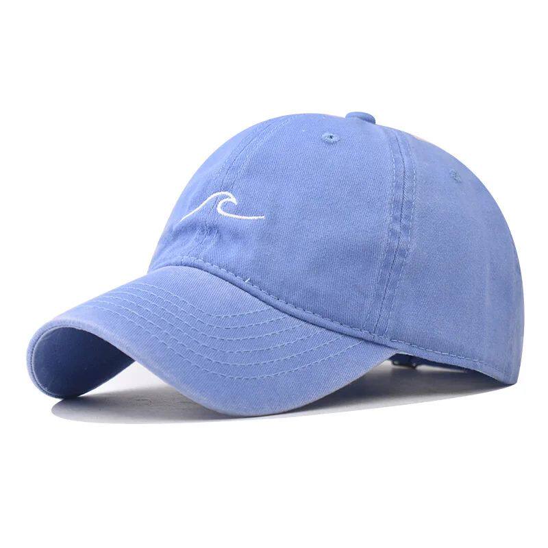 

Washed Cotton Baseball Cap Solid Color Wave Embroidery Washed Hip Hop Hat Men s Women s Outdoor Sports Snapback Sun Hats Adjustable& 8Y небо синє кольору