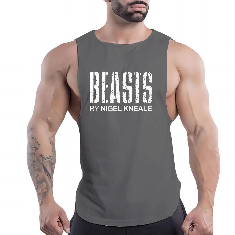 Four Seasons Adult Men'S Leisure Sports Fitness Outdoor Crew-Neck Vest Creative Letter Pattern 2d Printed Sleeveless Shirt