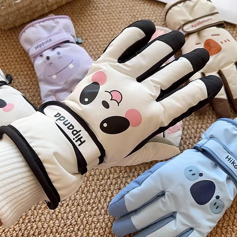 Ski gloves female cute warm velvet thickened windproof and cold couple warm gloves