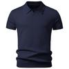 Mens Solid Gray Knit Short Sleeve V-Neck Polo Shirt