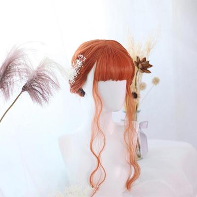 Peluca Sintética Larga de Color Naranja Ondulado para Cosplay para Mujeres Blancas con Flequillo Diaria Natural Fibra Resistente al Calor Pelucas Femeninas