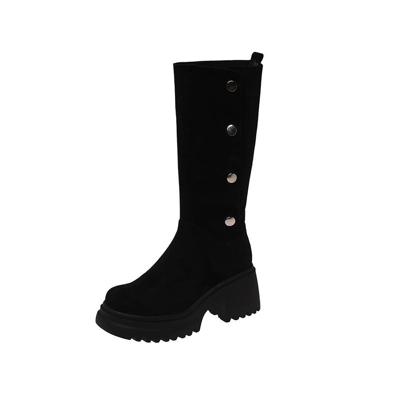 Two wear Maillard boots, women's thick-heeled versatile platform boots, small height-increasing knight boots, high-heeled stacked boots