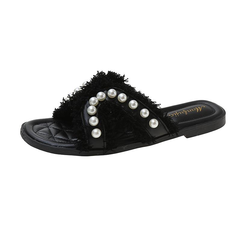 Sommer neue Xiaoxiangfeng flachbodige Hausschuhe Damen tragen Frühling sanfte Fee vielseitige Perle Strandsandalen