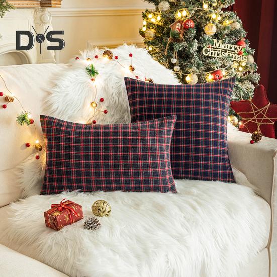 Christmas Pillowcase Plaid Print Single Side Print Colorfast Hidden Zipper Two Sizes Available Couch Decoration Throw Pillow Cover Pillow Sham
