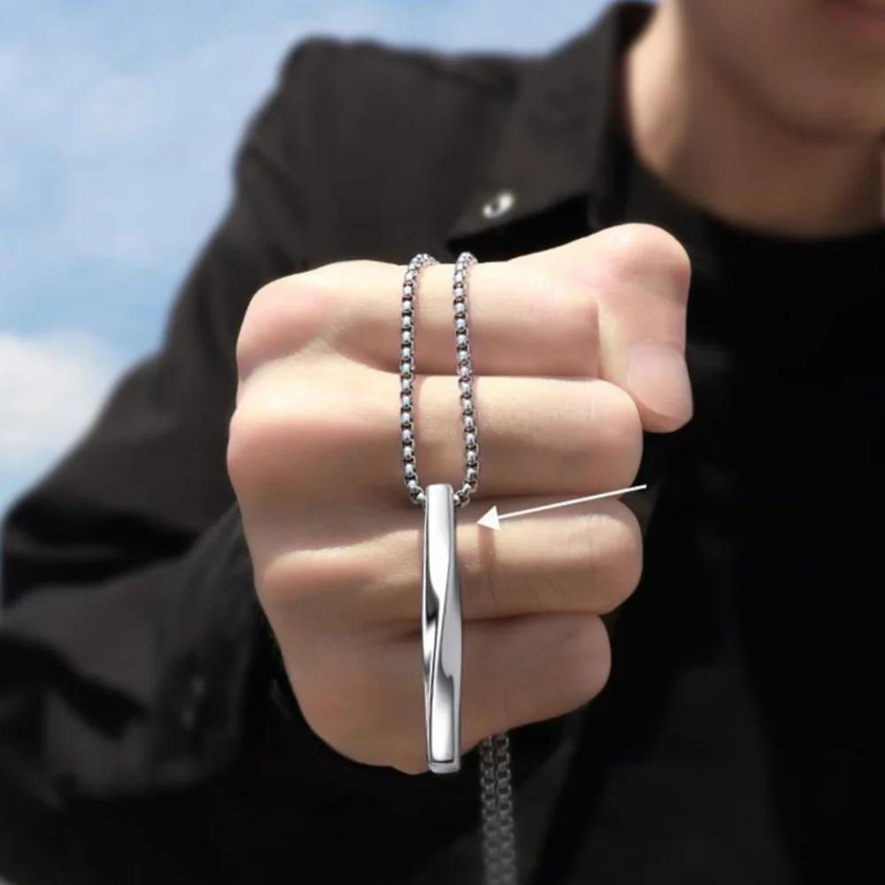Personality Geometric Square Spiral Pendant Necklace for Mens Hip Hop Rock Chokers Stainless Steel Chain Punk Party Jewelry Gift