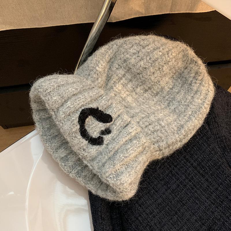 Forest recommended smiley face wool stacking hat big head circumference autumn and winter wind simple warm knitted wool hat