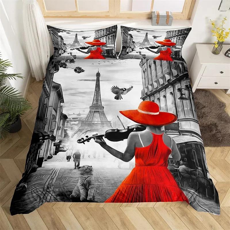 Eiffel Tower Duvet Cover Set Twin King Size Paris Tower Comforter Cover Microfiber Flower Butterfly Bedding Set For Girls Teens