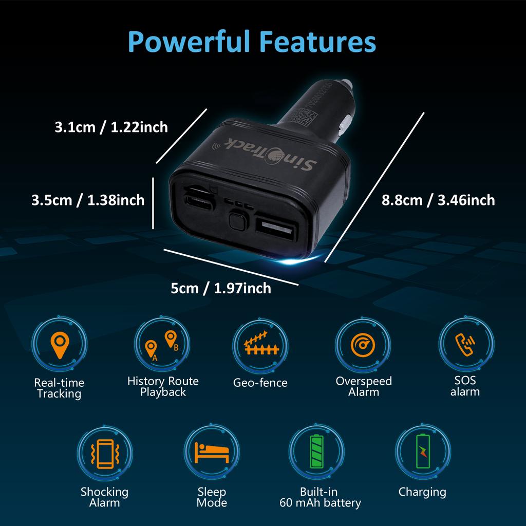 SinoTrack Dual USB Car Cigarette Lighter GPS Tracker ST-909 Car Phone Charger with Free Online Tracking APP