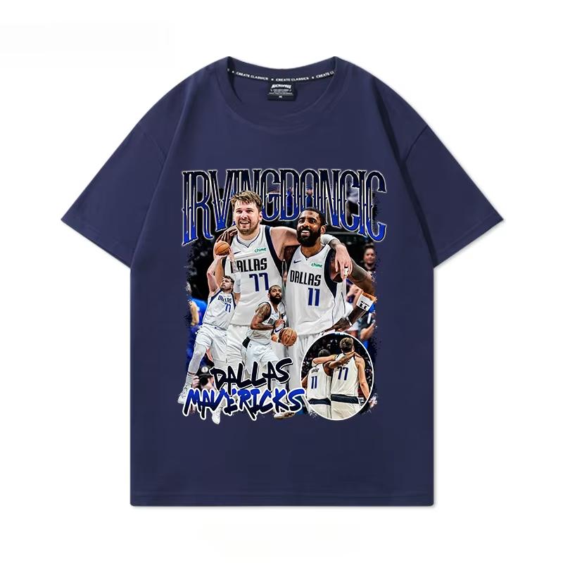 Dallas Mavericks Kyrie Irving Luka Doncic Print Pure Cotton Short Sleeve T-Shirt, American Vintage Basketball Trendy Casual Summer T-shirt