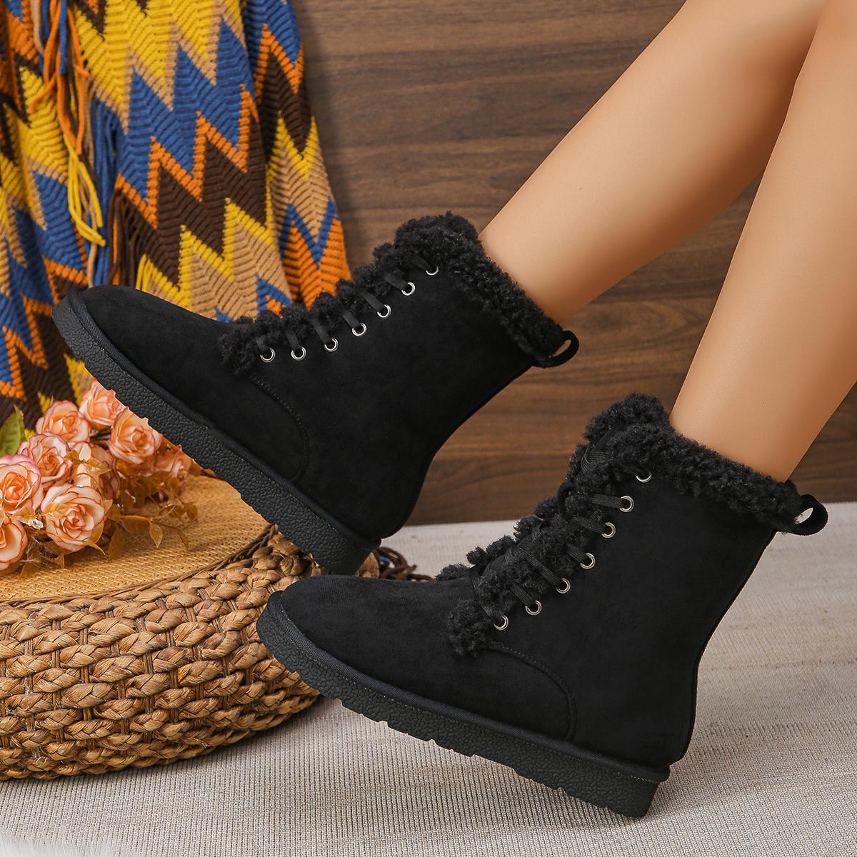 

2024 зимние теплые женские удобные ботинки для ходьбы женские трендовые повседневные ботинки на плоской подошве со шнуровкой размер 36-43 43 чёрный