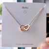 18k Gold-Plated Titanium Heart Double Ring Necklace - Minimalist & Versatile Design for Women