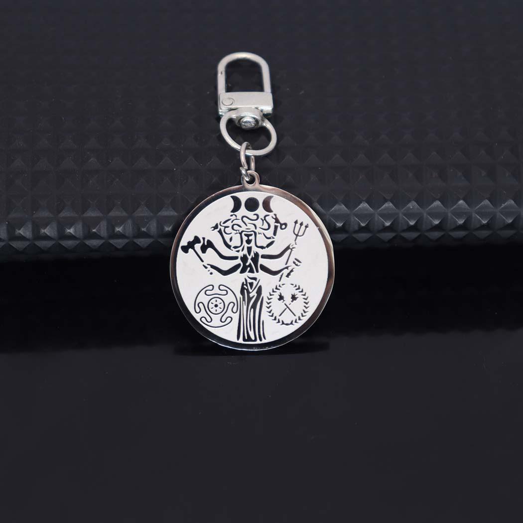 

Stainless Steel Round Etched Keychain - Colorfast Fashion Accessory серебряный