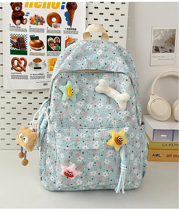 School Bag Korean Ins Wind Floral Junior High School Student School Bag High Value Large Capacity Backpack Simple and Lightweight Campus Backpack
