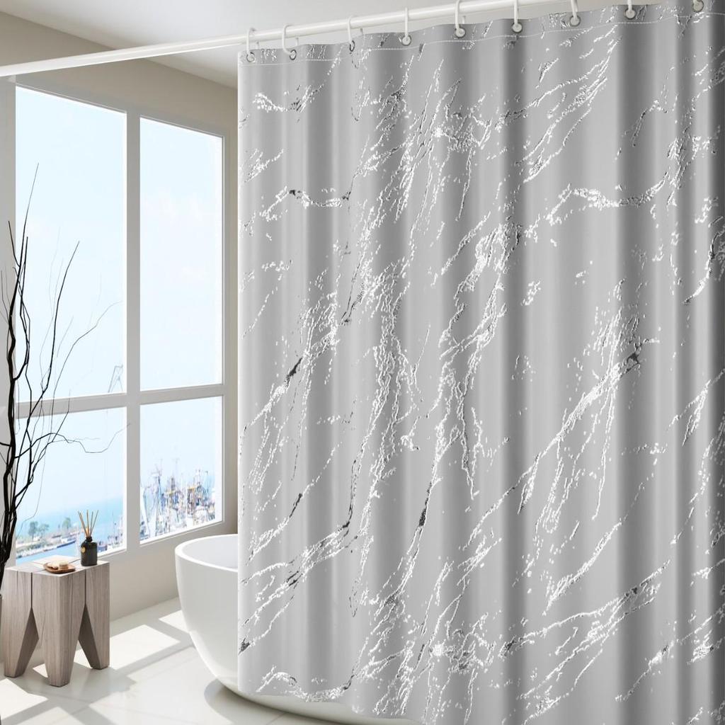Elegante Tenda da Doccia in Marmo con Texture Irregolare, Stampata Argento e Oro - Divisorio Impermeabile per Bagno