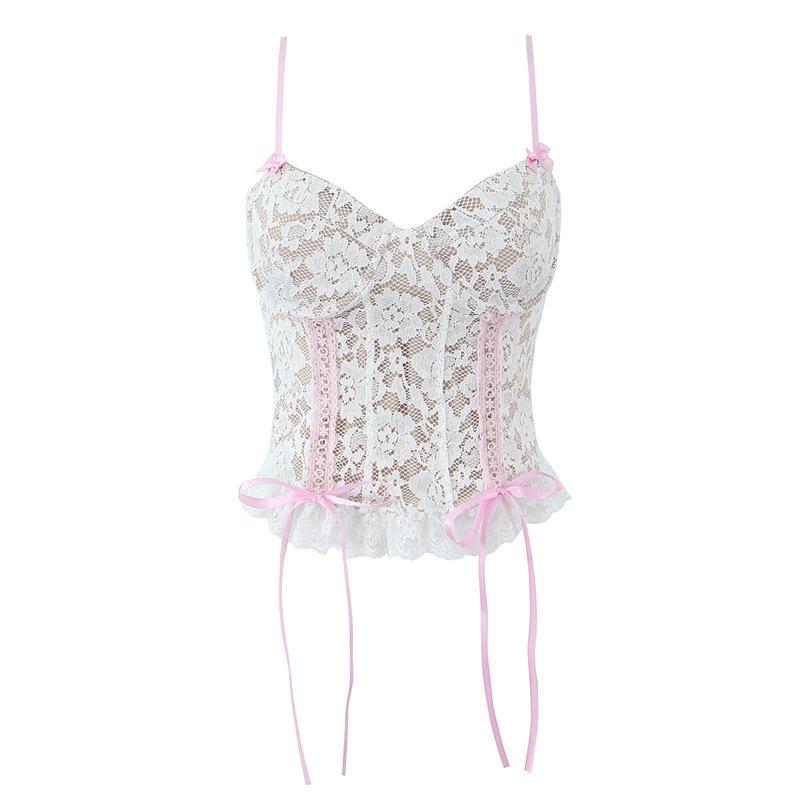 Women s Lace Bow Camisole, Slim-Fit Hot Girl Vest Small белый