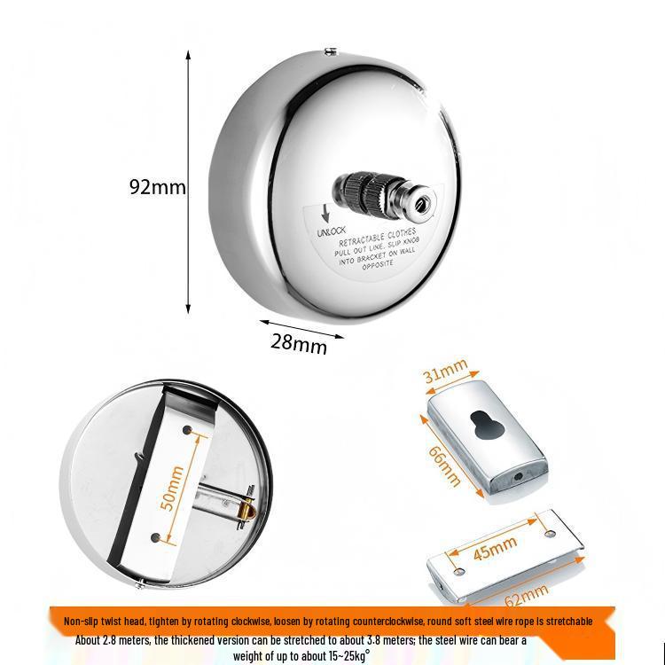 Invisible Stainless Steel Retractable Indoor Clothesline for Bathroom or Balcony