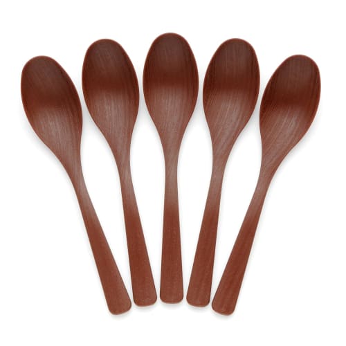 Miyamoto Sangyo Renge Cutlery Set, Break-Resistant, Dishwasher-Safe Woodgrain Spoons (Set of 5)