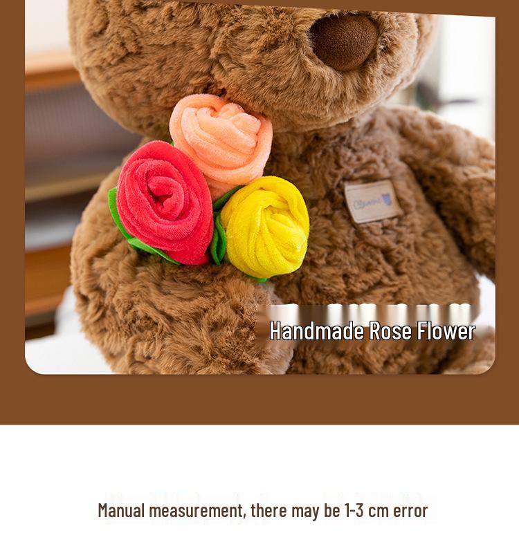 Rose Bouquet Bear Plush Doll - Cute Gift for Couples & Girls