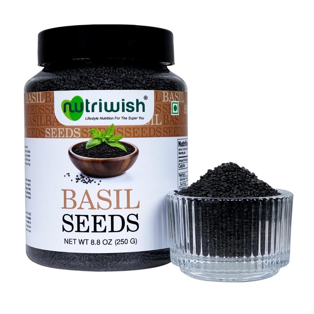 Nutriwish Natural Basil Seeds 250 g | Pure & Fresh | Safe & Beneficial Tulsi Seeds | for Eating | No Additives | Good for Healthy Snacks |
