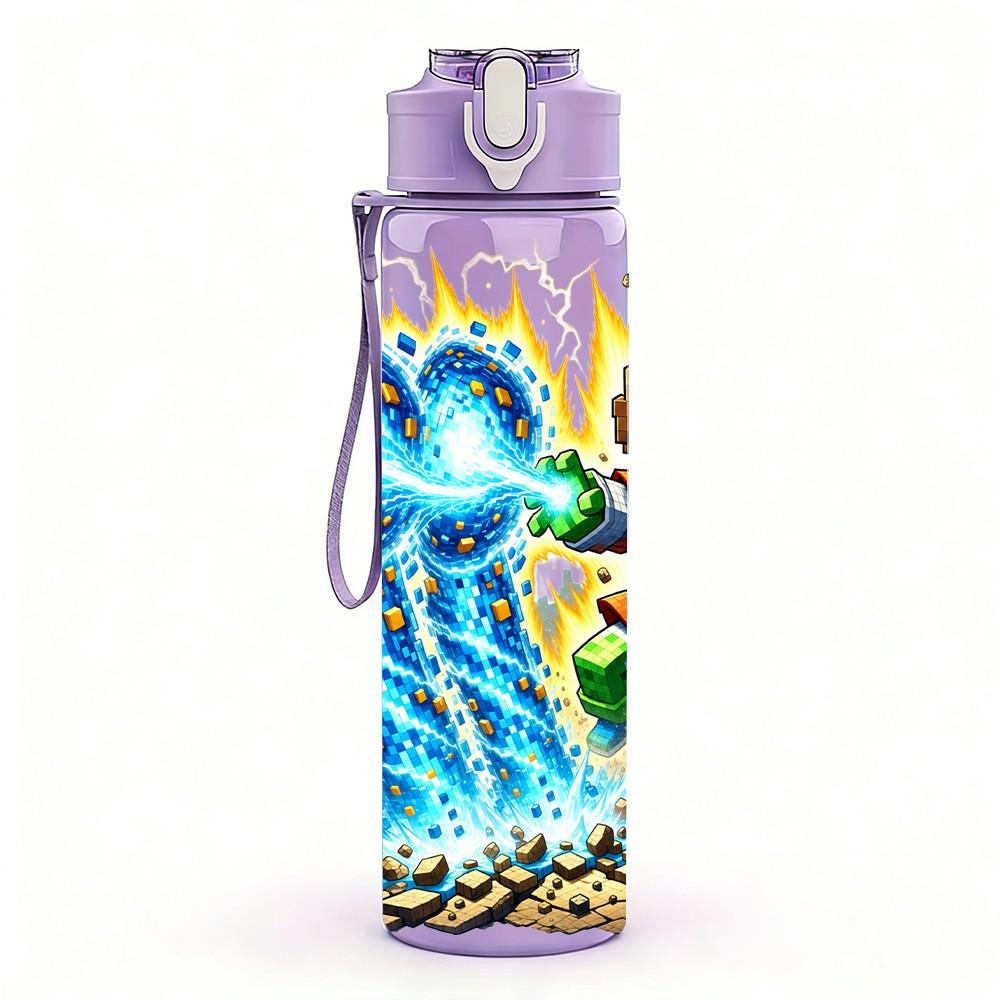1PC Lightning Super Hero Scene 750ml Color Plastic Sports Water Bottle Leakproof Flip Straw Lid Suitable for Sports Office Home Use