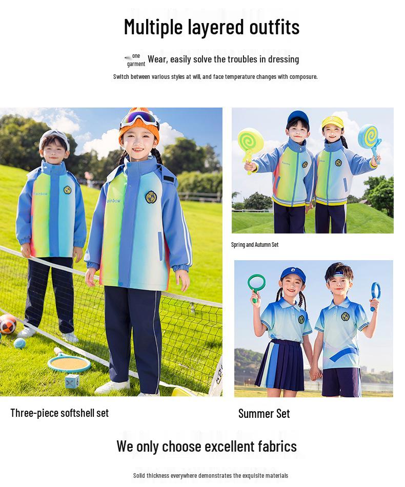 Rainbow Three-Piece Windbreaker Sports Suit for Kids - Autumn/Winter School & Kindergarten Uniform