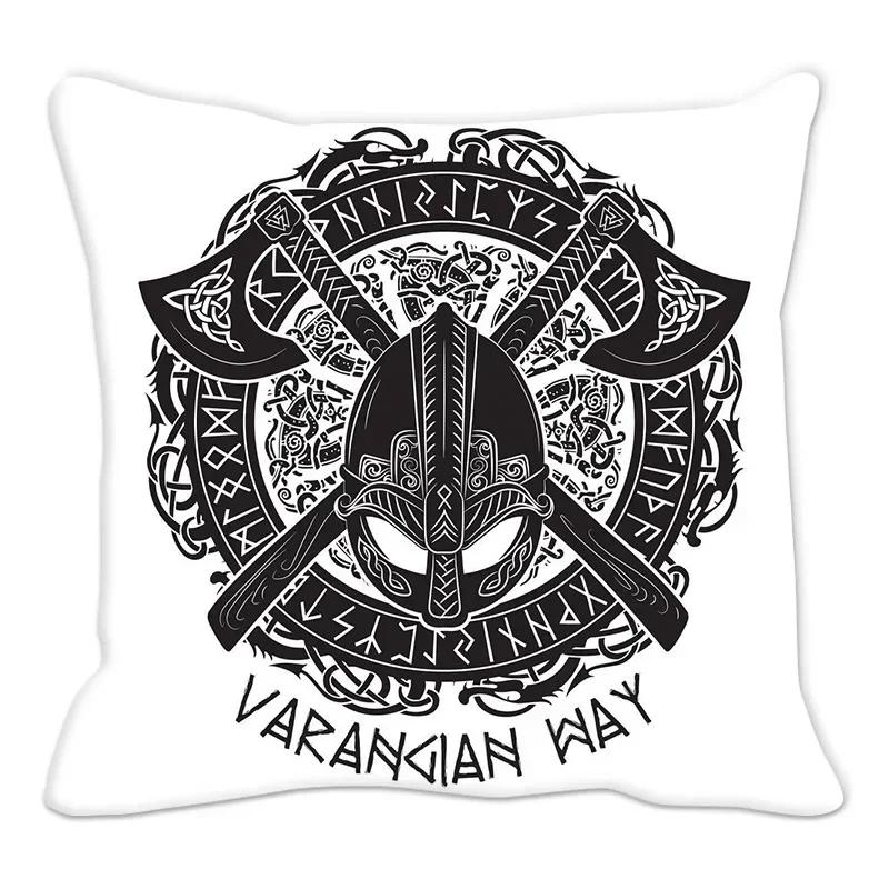 Kissenbezug mit Wikinger-Amulett, Sofakissen, Heimdekoration, geometrischer Bezug in Schwarz und Weiß