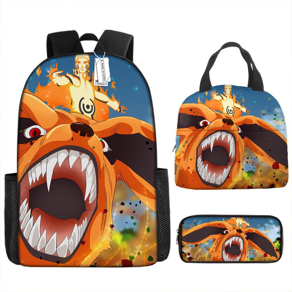 Naruto Schoolbag Elementary School Boys Large Capacity Schoolbag Lunch Bag Pencil Case Three-piece Set