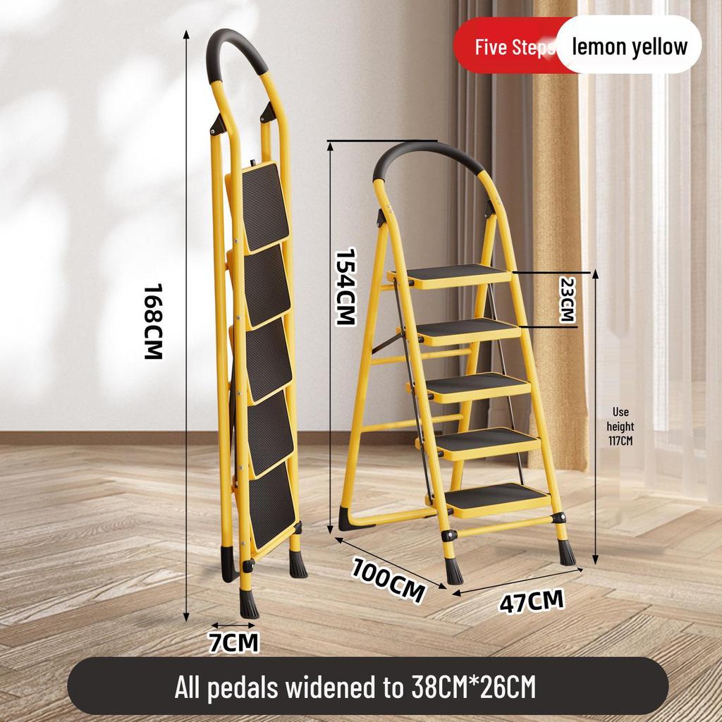 Portable A-frame Ladder with Tool Tray and Handrail, Wide Pedal for Indoor Use