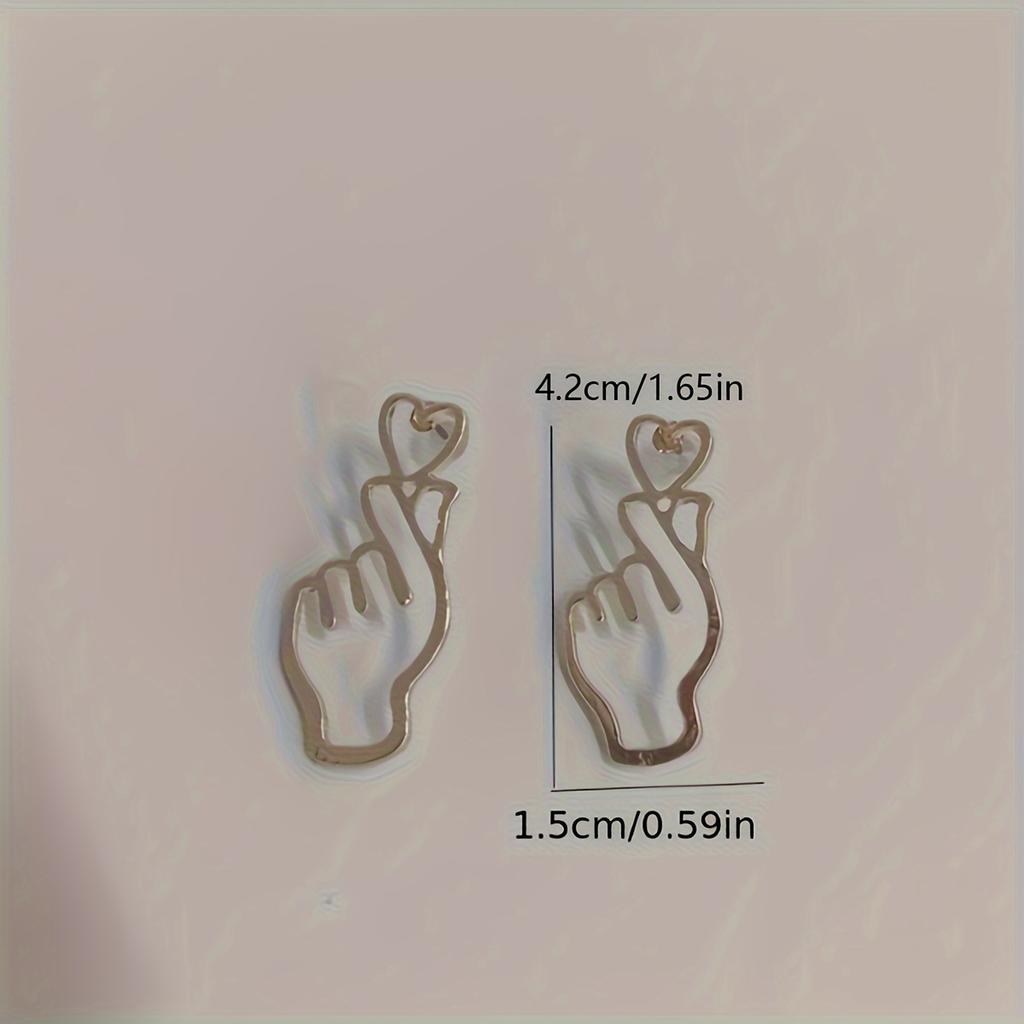 Women's Finger Heart Pendant Earrings - I Love You Gesture Jewelry, Simple Everyday and Valentine's Day Gift,  Elegant Earrings, Sweet Ear