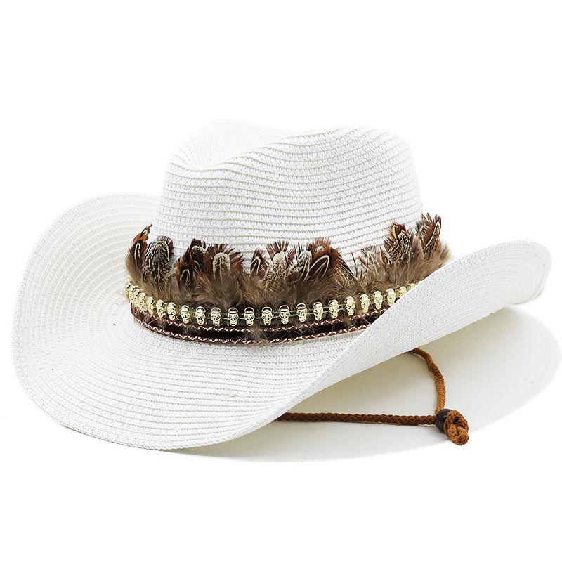 

Spring summer new ethnic western cowboy straw hat Tibetan style American outdoor fashion unisex breathable sun protection hat M 56-58cm чистий білий колір