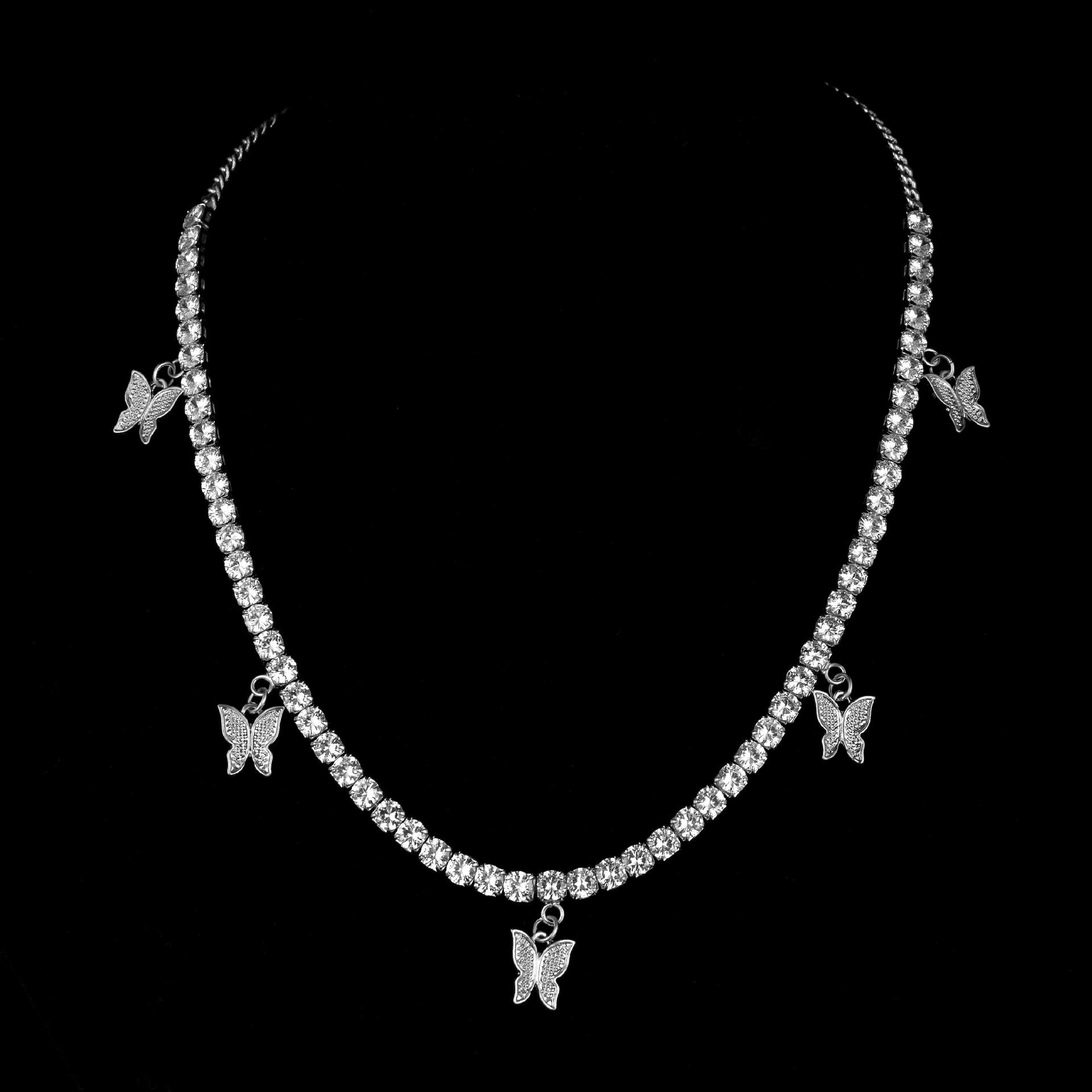

Хип-хоп теннисное колье с цирконами в виде бабочек - европейский и американский стиль для женщин