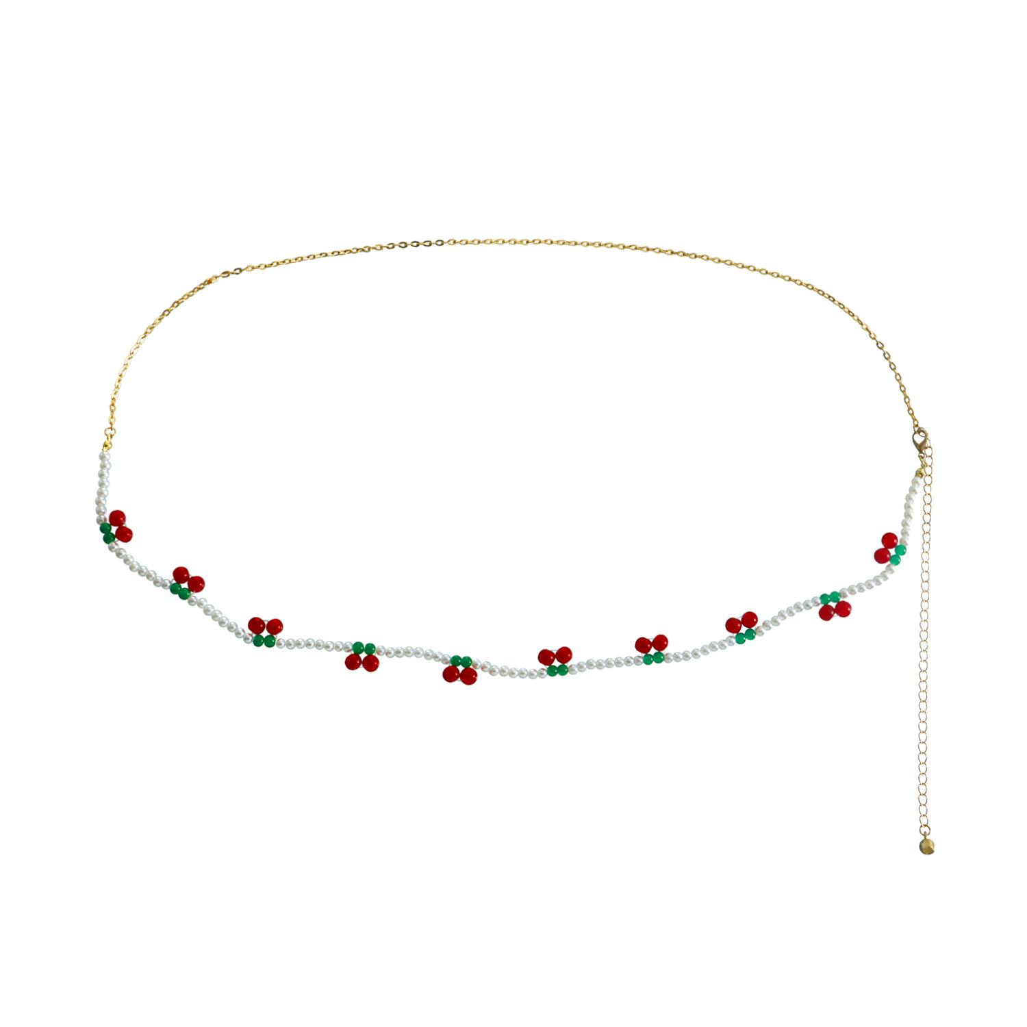 Ethnic Style Red Cherry Imitation Pearl ins Waist Chain Beaded Accessories Street Tide Spice Girl Waist Accessories