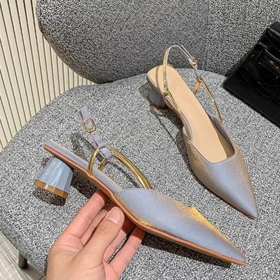 Yeni Stil Yaz Modası Sivri Burun Saf Renk Kaymaz Toka Askı Seksi Kadın Sandalet Kalın Topuklu Ziyafet Lüks Kadın Ayakkabıları