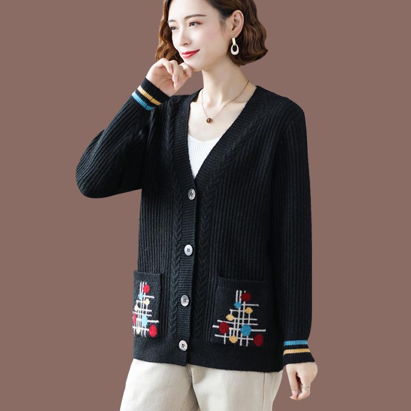 Autumn Winter Women's Knitted Cardigan Sweater Thickened Plus Size Cardigan Jacket V-neck Twist Loose Knitted Short Jacket