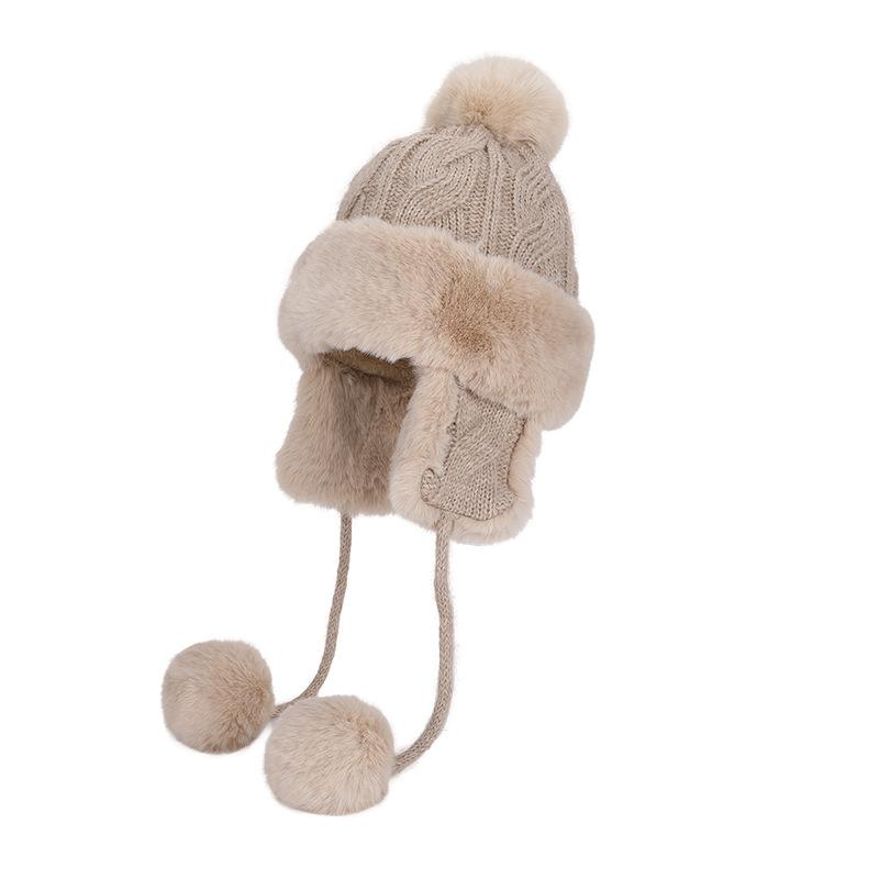 

Winter Velvet Warm Cap Women s Wool Ball Knitted Cap Cold Protection Ear Protection Bomber Hat хаки