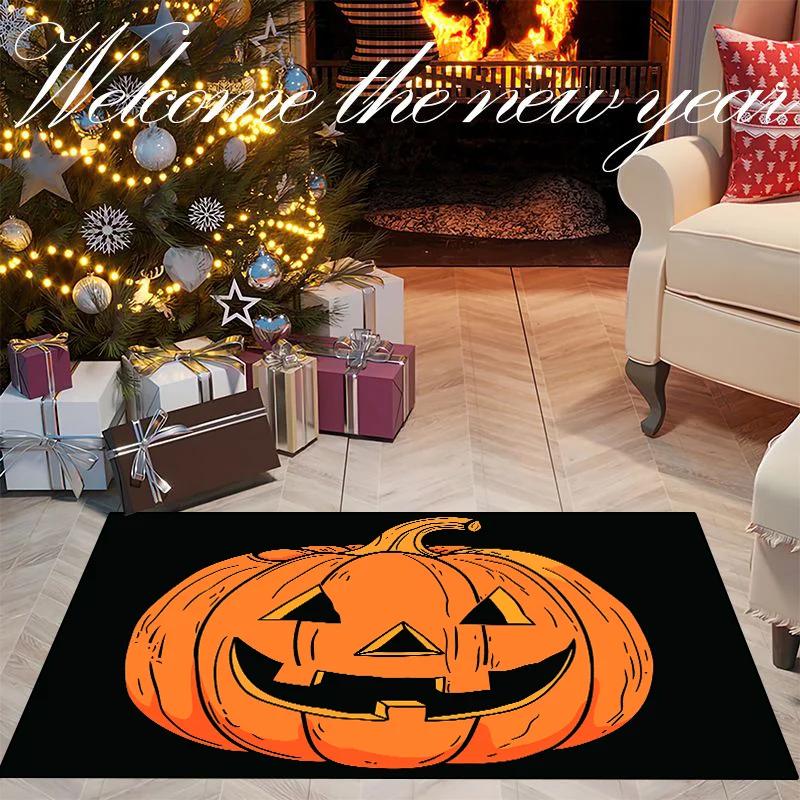 

Halloween Pumpkin Pattern Rug Ghost Festival Decorative Floor Mat Suitable Living Room Bedroom Kitchen Indoor Entryway Carpet 60*90cm