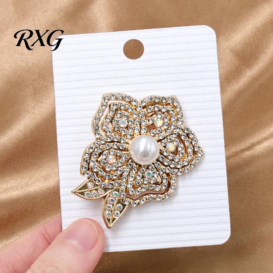 Faux Pearl Flower Pin Rhinestone Brooch, Women Girls Retro Floral Lapel Decorative Pin, Badge for Clothes Bag Hat Scarf Suits Oxidation Resistant