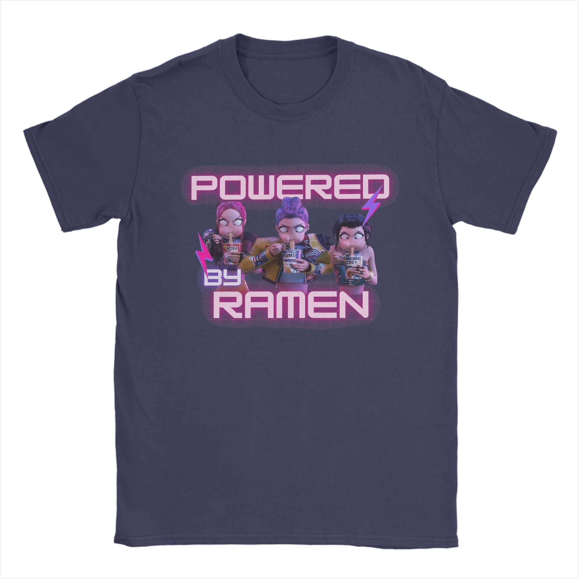 

Powered by Ramen Kpop Demon Hunters Huntrix Girls Men s T Shirt Casual Tees Short Sleeve Round Neck T-Shirt Cotton Print Tops 4XL