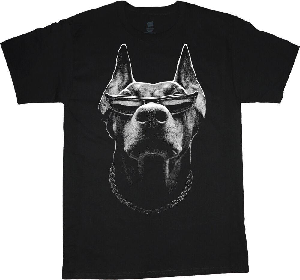 Doberman Tee Gangster Bad Ass Dog W Shades Dawg 101015 Unisex T-Shirt - Men s Summer Cotton Graphic Tee S