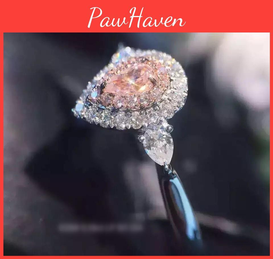 Bague de Fiançailles Élégante en Diamant Rose avec un Design Classique en Forme de Goutte d'Eau pour Femmes