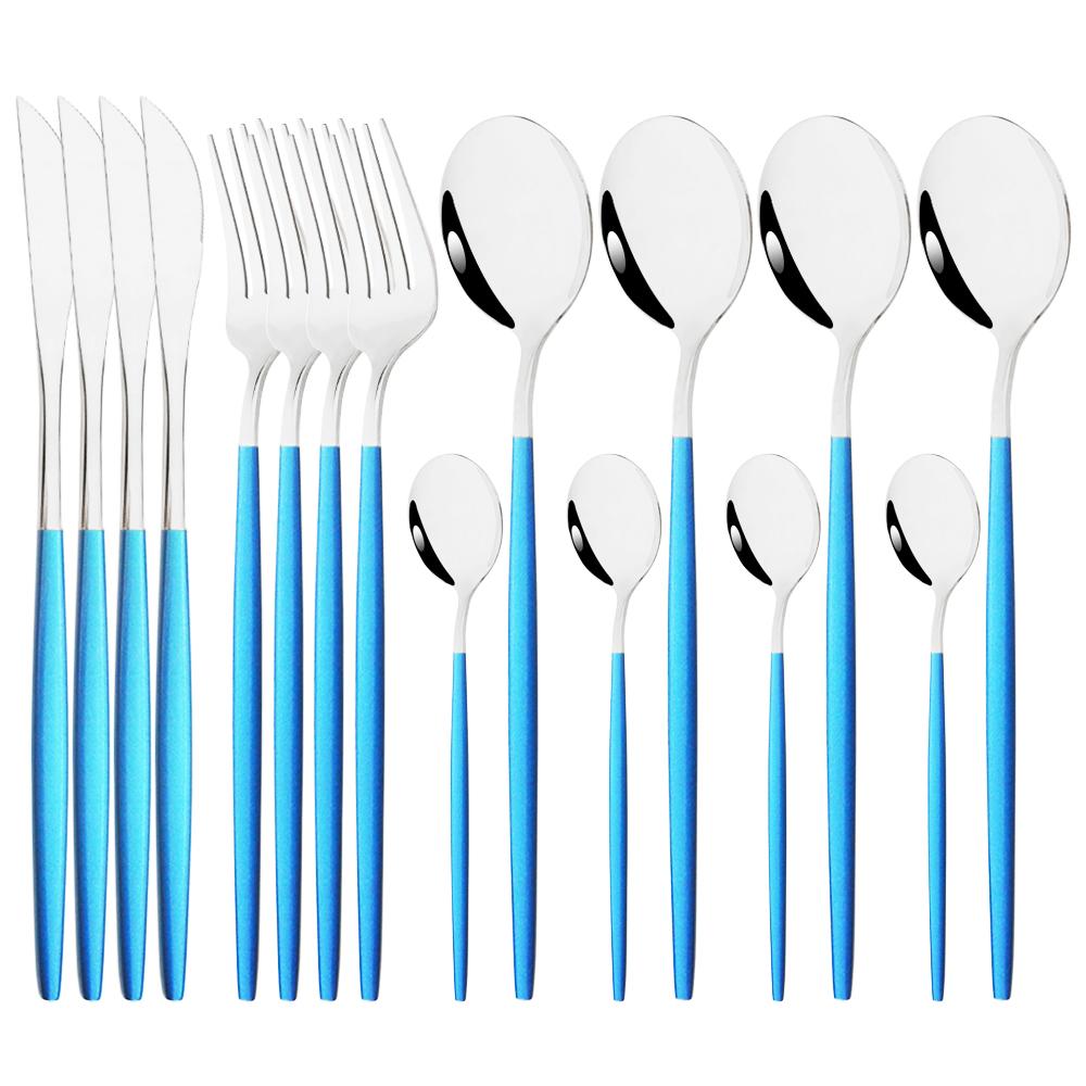 16Pcs Dinnerware Knife Fork Coffee Spoon Cutlery Set  Flatware Stainless Mint Green Gold Steel Silverware Tableware Set